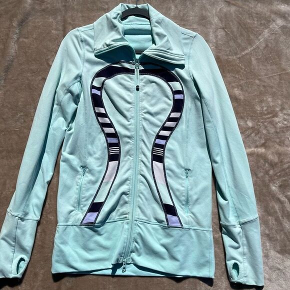Lululemon Athletica Womens Jacket Size 8 Light Blue Instride Stripe Full Zip - Picture 1 of 7